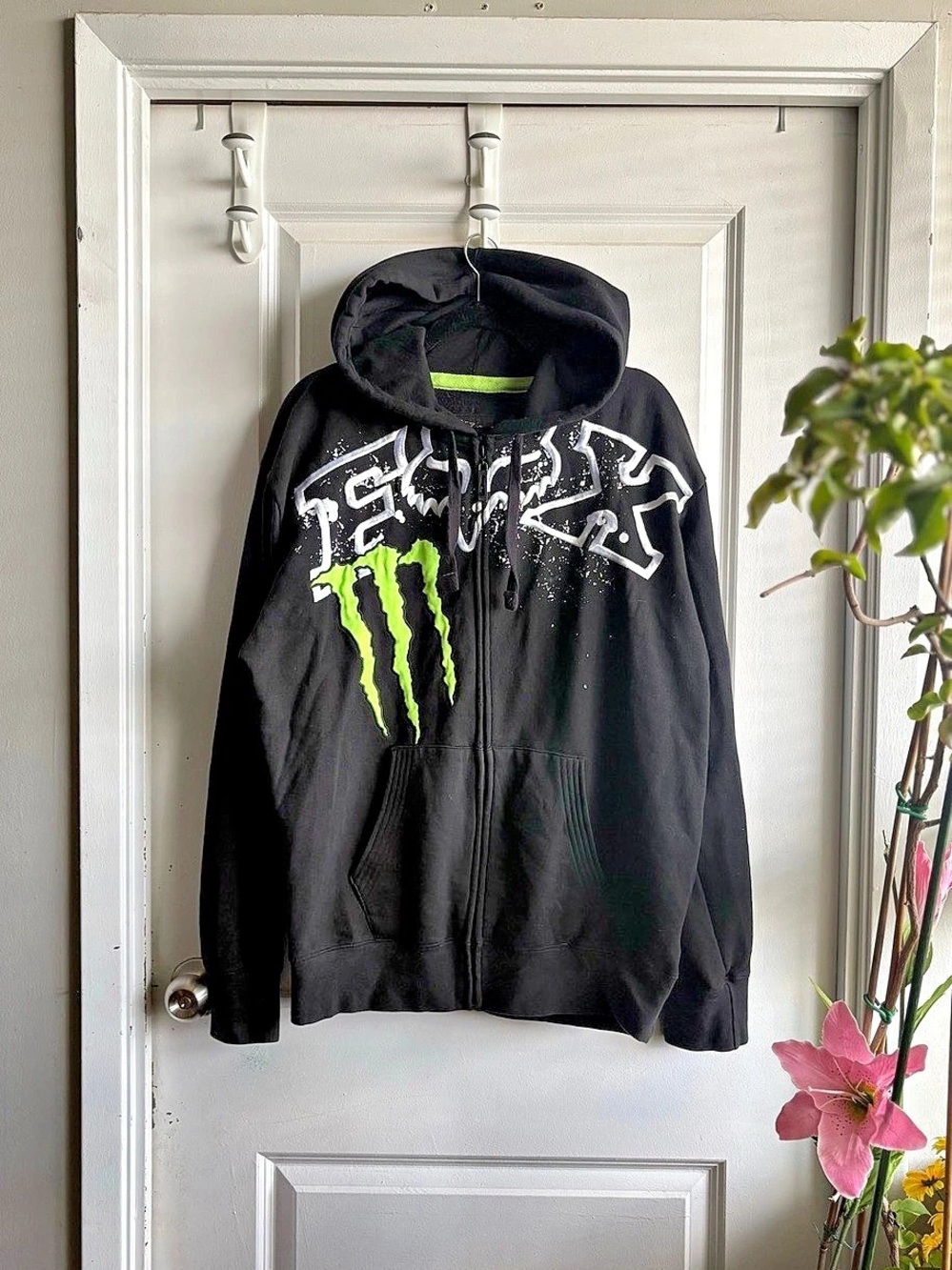 🏁 VINTAGE Y2K FOX RACING x MONSTER ENERGY ZIP-UP HOODIE 🏁